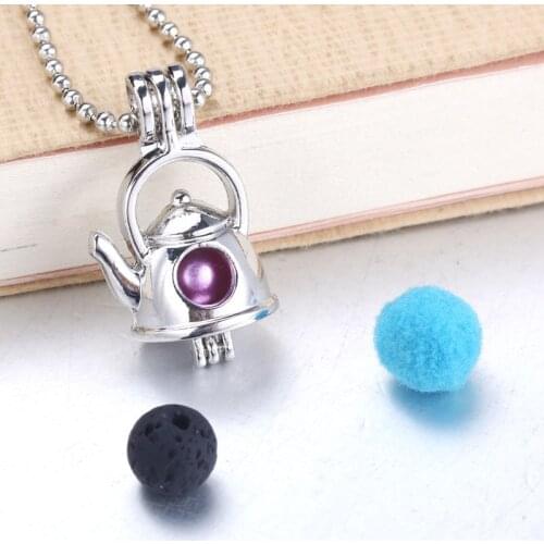 5pcs Teapot Pearl Cage Pendant Jewelry DIY Bead Cage Locket Necklace Aromatherapy Essential Oil Diffuser For Oyster Pearl