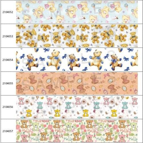 50 Yards Cartoon Bear Dolls Printed Grosgrain,satin Ribbon Hair Accessories