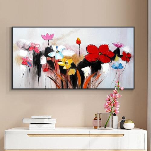Abstract Colorful Flowers 100% Hand Painted Oil Painting On Canvas Thick Knife Red Flower Painting Wall Art For Home Decoration
