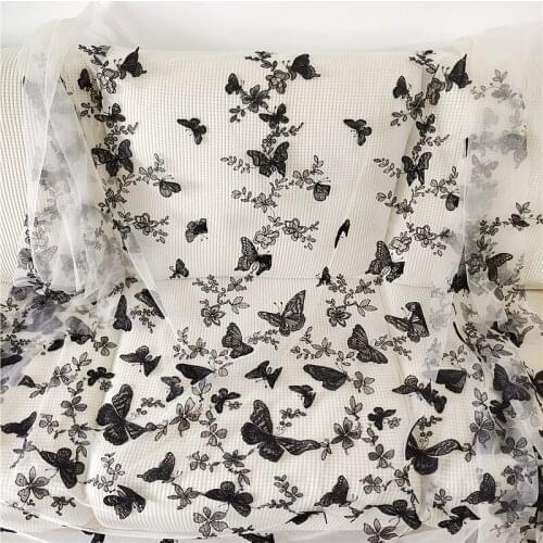 Black 3D Embroidery Butterfly Tulle Mesh Lace Fabric for Dress