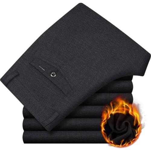 Winter Autumn 2020 Fleece Male Trouser Warm Fashion Thick Pants Men Classic Business Loose Straight Work Pants Size 38 40 HLX42