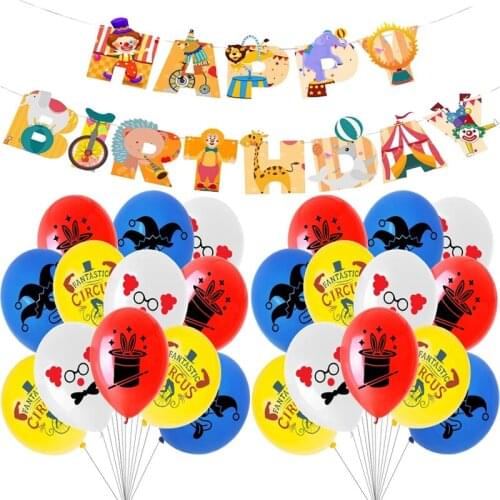 Circus Happy Birthday Banner Paper Kids Party Decoration Latex Balloon Joyful Animals Clown Letter Garland for Backdrop Decor
