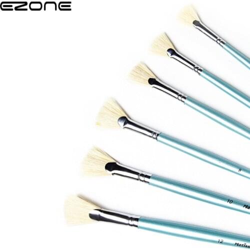EZONE 6pcs/set Fan-shaped Painting Brush Wooden Gouache Watercolor Brush and Soft Brush Art Student Supplies Stationery Nylon
