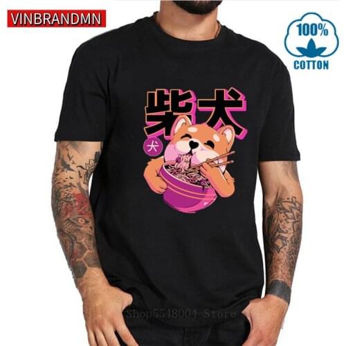 Vinbrandmn Japanese Kanji Cartoon Shiba Noodles T shirt men Japan Food Anime Shiba Dog Ramen T-shirt Foodie gift tee Tops camisa