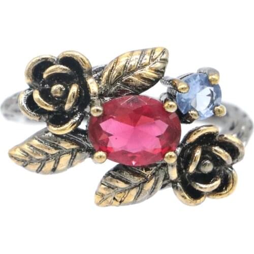 26x15mm Bohemia Design Rhodolite Garnet Violet Tanzanite Blue Aquamarine Black Gold 925 Sterling Silver Rings