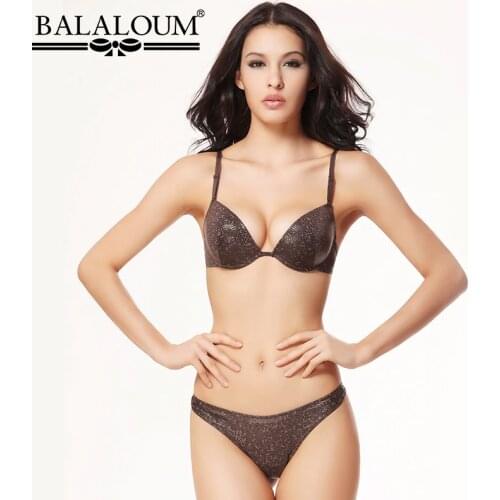 Balaloum Women Sexy 3/4 Cup Push Up Bra and Panty Sets Sequin Female Lingerie T Back Thongs G-String Seamless Ladies Underwear
