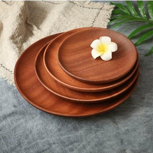 Round Shape Wood Plate Candy Fruit Dishes Saucer Tea Tray Dessert Dinner Bread Plates Storage Dish 15/18/20/24CM