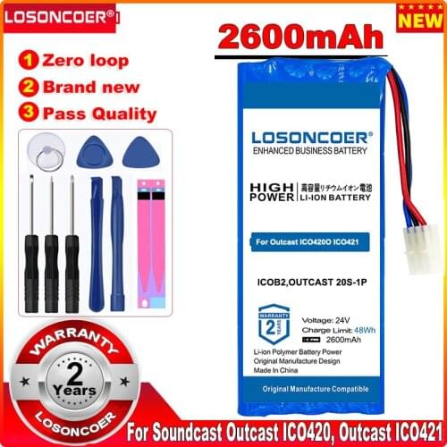 LOSONCOER 2600mAh ICOB2,OUTCAST 20S-1P Rechargeable Battery for Soundcast Outcast ICO420, Outcast ICO421 High Capacity Battery