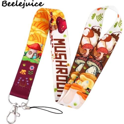 Cute Cartoon Mushroom Neck Keychain Necklace Webbings Ribbons Anime Cartoon Neck Strap Lanyard ID badge Holder Keychain Lanyards