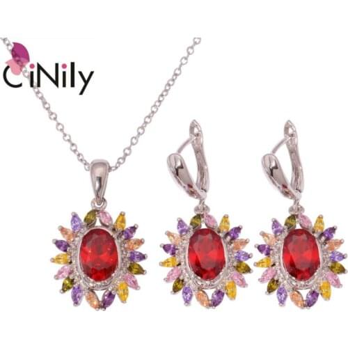 Multigem Green Quartz Blue Zircon Kunzite Silver Plated Wholesale Women Jewelry Necklace Pendant Earrings Jewelry Set NT211-14