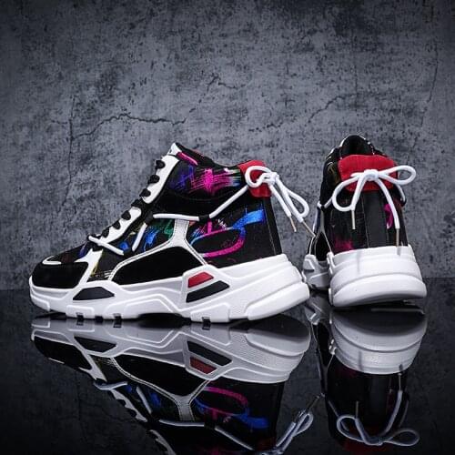 New Graffiti Printed Mens High Top Sneakers Korean Style Casual Shoes for Men Trendy Chunky Sneakers Male Shoes Chaussure Homme