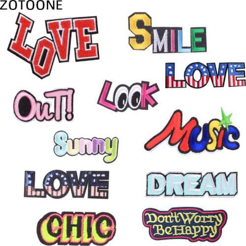 ZOTOONE Embroidery Letter Patches for T-shirt Iron on Patch LOVE SMILE Stripes Appliques Clothes Stickers Clothing Badges G