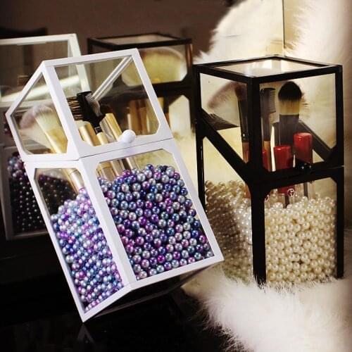 Tabletop Glass Makeup Organizer Lipstick/Makeup Brush/Nail Polish/Cosmetics Organizer Storage Makeup Brush Box for Women