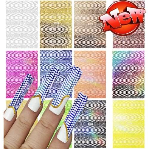 12 Sets Neon Crocodile Nail Stickers 3D Print Mermaid Decal Sticker DIY Logo Lace Pattern Nail Art Tips Wave Fashion Manicure