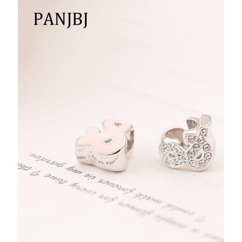 New 100% 925 Sterling Silver Bead Charm And & Mark Sign Clear CZ Enamel Charms Beads Fit Bracelets DIY Women Jewelry