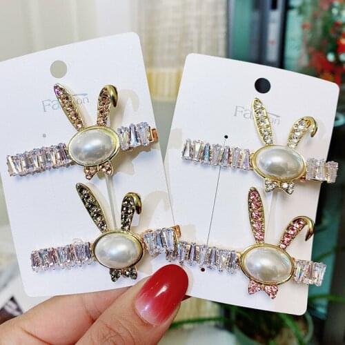 2021 Summer New Zircon Bangs Hairpin Temperament Super Flash Headdress Clip Pearl Diamond Rabbit Side Clip