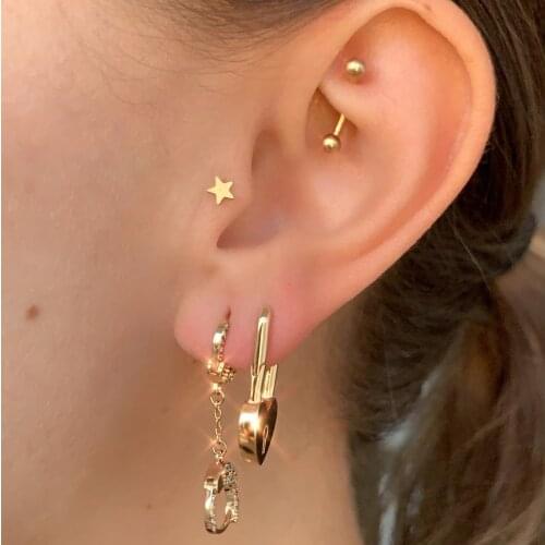 Simple design european women jewelry heart shaped safety pin hoops heart lock women ear jewelry