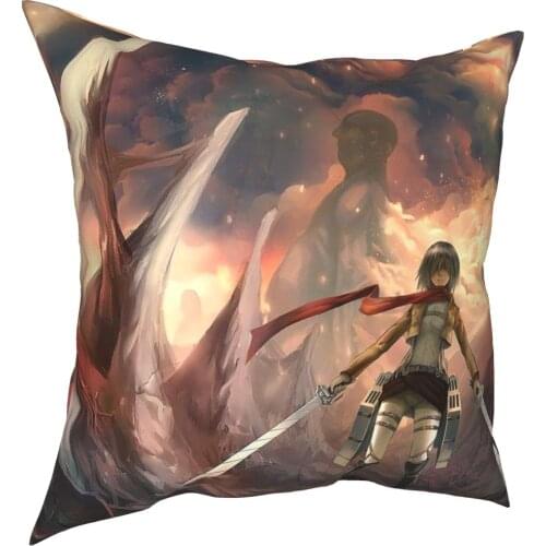Attack On Titan Mikasa Pillow Cover Home Decorative Shingeki no Kyojin Cushion Cover Throw Pillow for Living Room Polyester