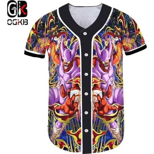 OGKB Summer Tops Unisex Print Dragon Bll Z 3d Button Tshirt Boy Casual T-shirts Man Hiphop Short Sleeve Uniform Shirt