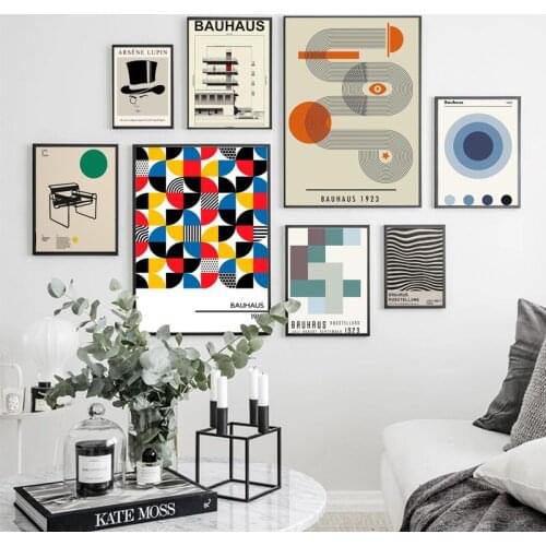 Line Square Exhibition Poster Art Vintage Design Print Black and White Moder Minimalist Art Home Bedroom Decoration Wall Artwork