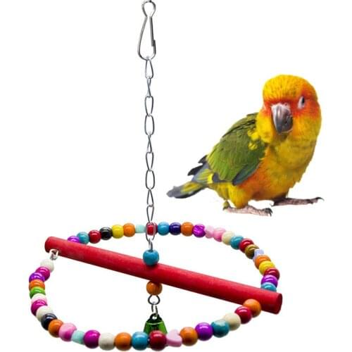 Natural Wooden Parrots Swing Toy Birds Perch Hanging Swings Cage With Colorful Beads Bells Toys Bird Supplies