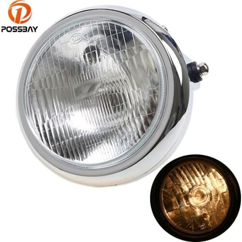 POSSBAY Cafe Racer Motorcycle Headlight Lamp High/Low Beam Amber Light For Honda Yamaha Suzuki Harley Honda CM 125 Headlamp