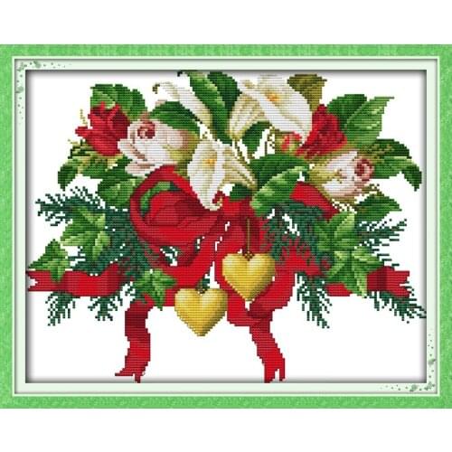 Christmas Bouquets Flower Cotton Canvas Cross Stitch Kits Accurate Printed Embroidery DIY Handmade Needle Work Home Decor