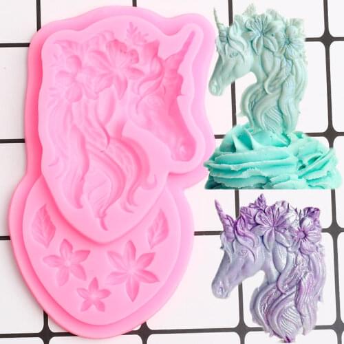 Unicorn Silicone Mold Cupcake Topper Fondant Mold Flower DIY Baby Birthday Cake Decorating Tools Candy Chocolate Gumpaste Mould