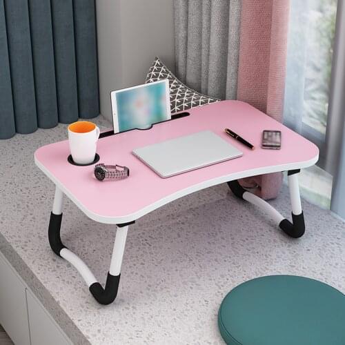Portable Laptop Desk Folding Study Computer Table with Cup Holder Slot Wood Board Foldable Notebook Desk for Sofa Serving Table