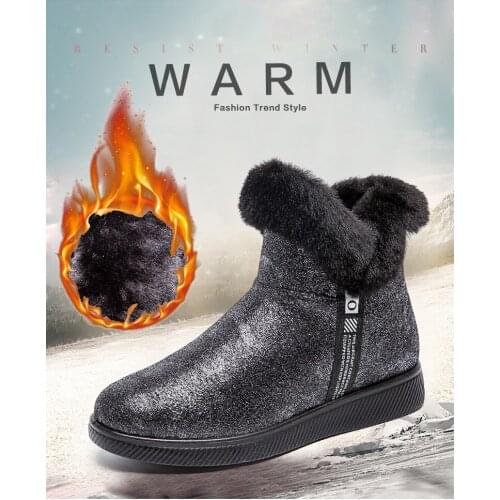Warm Plush Fur Ankle Boot Women Winter Snow Boots 2020 Female Slip On Wedge Walking Cotton Bota Ultralight Girl Glitter Footwear