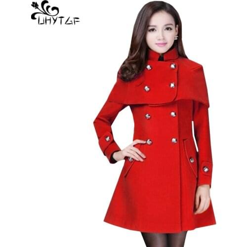 UHYTGF Plus size Winter Woman Woolen Coats 2018 Korean Fashion Ponchos and Capes Woman Elegant long Coats Women High quality 382