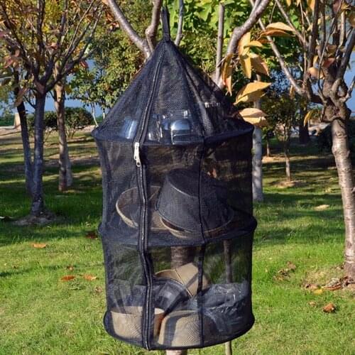 Outdoor Nylon Zipper Three-Layer Folding Storage Net Bag Hanging Clothes Laundry Clothes Net Bag-ABUX