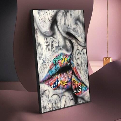 Street Graffiti Art Sexy Lips Nordic Lover Kiss Canvas Painting Wall Art Posters and Prints Art Pictures for Living Room Cuadros