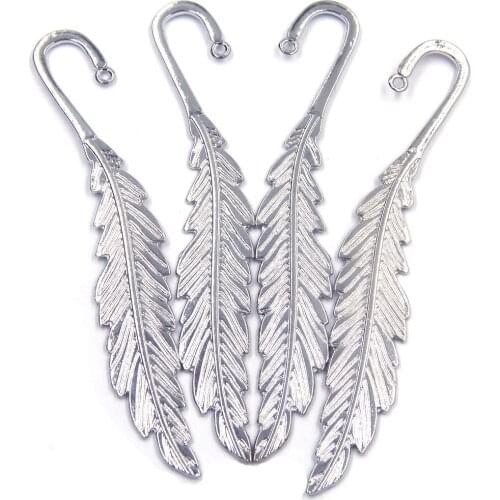 20Pcs Silver Tone Shape Feather Metal Bookmarks Marque de Page Crafts Findings 143mm