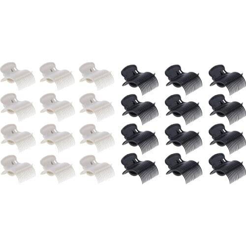 24Pcs Plastic Salon Hot Roller Clip Dye Grip Curler Claw Clips Black+White
