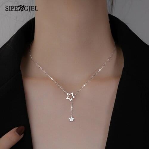 SIPENGJEL Fashion Cubic Zircon Geometric Star Necklace Simple Adjustable Long Chain Necklace For Women Jewelry Gifts S-n752