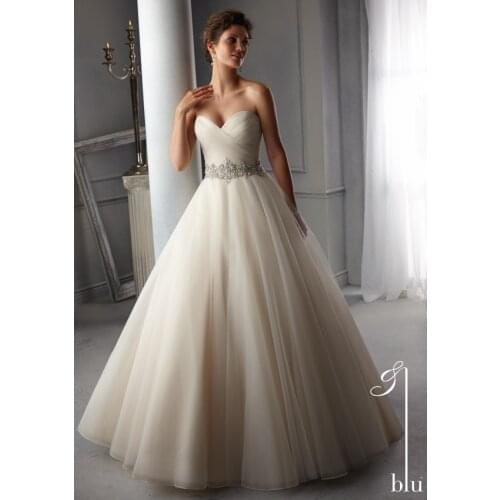 Free Shipping Sweetheart Pleated Tulle 2016 A Line Wedding Dress With Crystal Belt Vestido De Noiva 5276