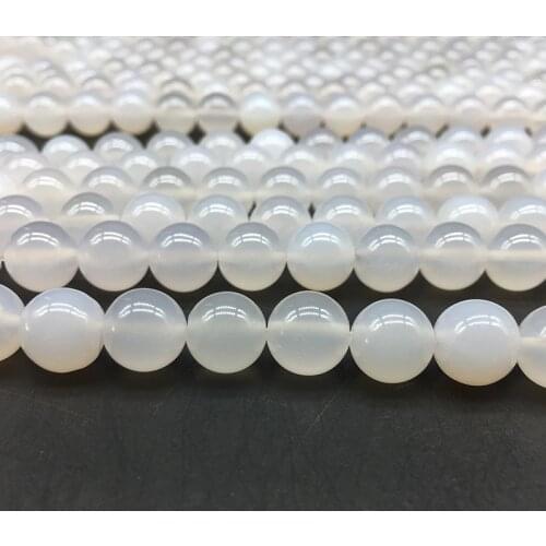 1 Strand Natural White Agates Beads Round Charm Stone Beads 4-14mm Pick Size Jewelry Findings DIY Necklace/Bracelet Accessories