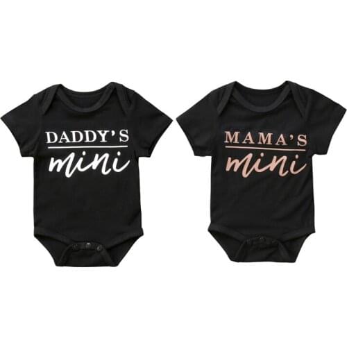 2018 Newborn Baby Girls Boy Casual Lovely Short Sleeve O-Neck Covered Button Daddy Mama Mini Letter Black Bodysuit 2 Style 0-18M