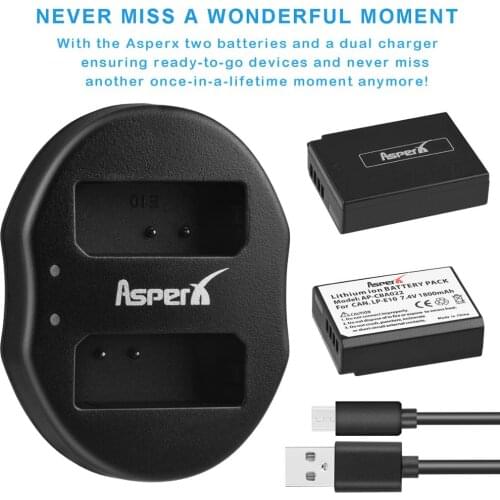 AsperX LP-E10 1800mAh LP E10 LPE10 Camera Batteries + Dual USB Charger for Canon EOS 1100D 1200D 1300D Rebel T3 T5 KISS X50 X70