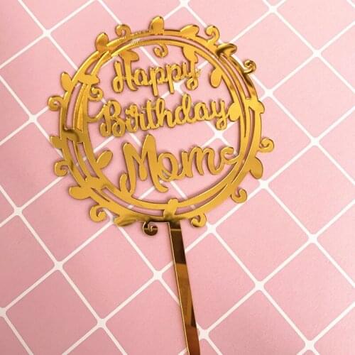 Design Flower Mom Happy Birthday Cake Topper Decoration Card Acrylic Party Birthday Cake Topper Decoration New Arrival 2021