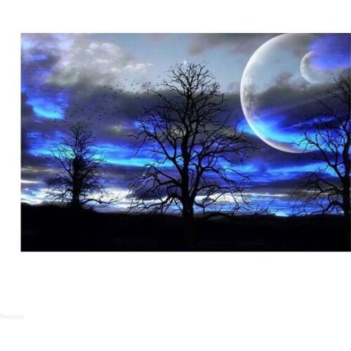 5D Diamond Painting Full Drill Rising Moon Trees Clouds Birds Diamond Paint DIY Ramadan Party Home Bedroom Decoration 3