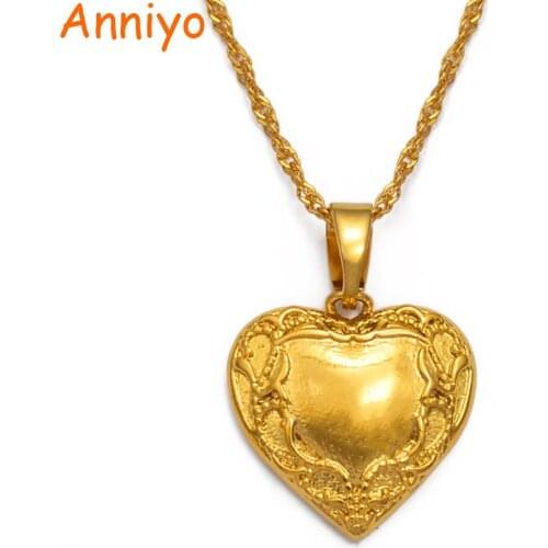 Anniyo Heart Pendant Necklaces Romantic Jewelry Gold Color for Womens Girls Wedding Gift Girlfriend Wife Gifts #225306