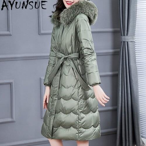 AYUNSUE Womens Down Jacket 90% White Duck Down Coat Female Winter Parkas Hooded Fox Fur Collar Korean 2020 Mujeres Abrigos LW69
