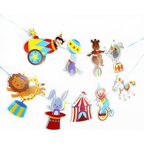 Carnival Circus Birthday Banner Circus Animals Clown Magician Garland Bunting for Kids Birthday Baby Shower Party Decoration