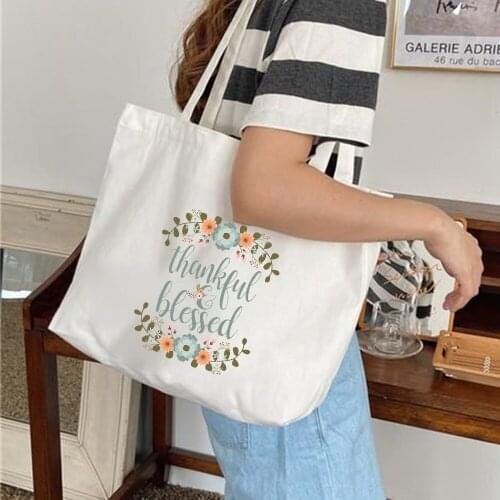 Grateful Thankful Blessed Printing Shoulder Bags Halloween Pumpkin Handbag Tumblr Graphic Fall and Thanksgiving Shopper Bag Gift