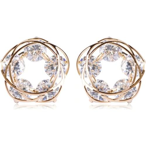 Blucome Shining Stud Rhinestone Earrings Prong Setting CZ Zirconia Round Copper Earring Pendientes Korean Style Free Shipping