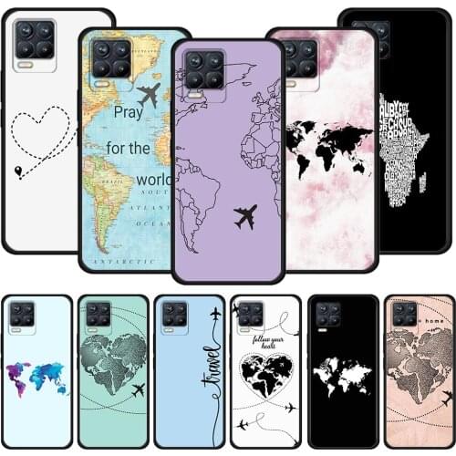 World Map Travel Just Go Black Case For Realme 8 C21 5 6 7 Pro C3 XT GT Master Explorer 7i X50 C11 C21Y C20A X7 Cover Silicone