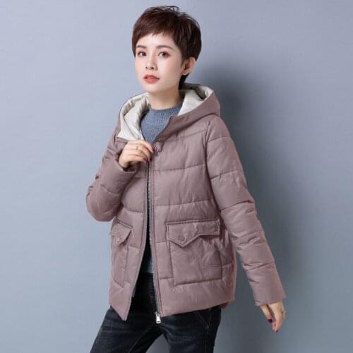 Elegant Winter Coat Women 2020 New Cotton Jacket Short Plush Solid Color Korean Hooded Clothes Plus Size Parka Outerwear Female