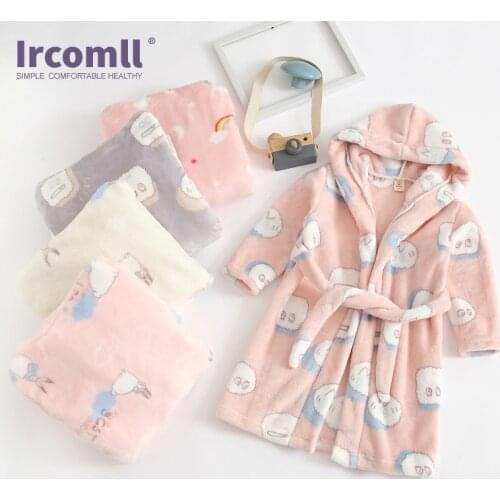 Ircomll Autumn Winter Childrens Bathrobe Flannel Soft Cute Child Pajamas For Girls Boys Double faced velvet Kids Home Wear
